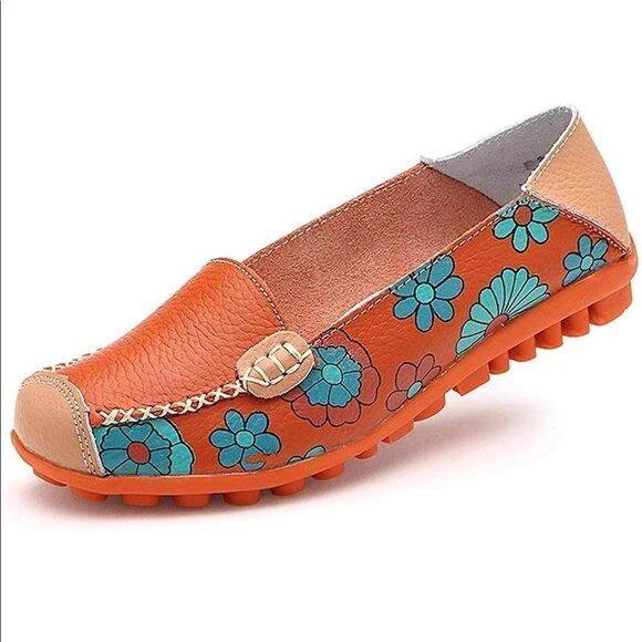 Womens Comfortable Leather Floral Print Shoes - Picture 1 of 3